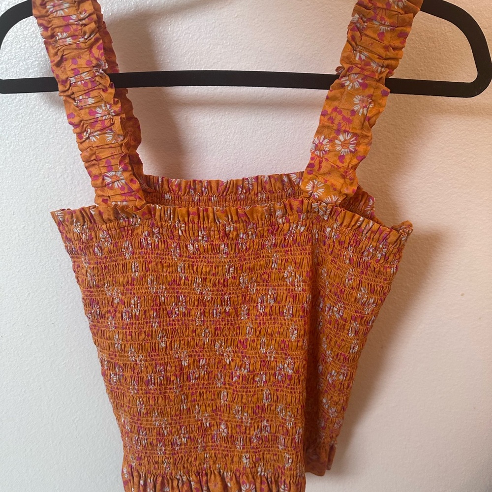 Wayf Orange Smocked Women's Top 100% Cotton